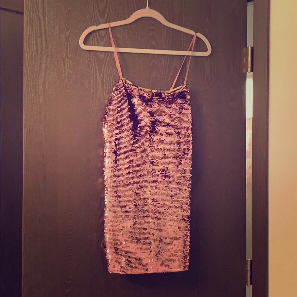 For Love and Lemons pink/gold sequin mini dress